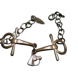 Vintage Artisan Brass Equestrian Charm Bracelet Horse Bit Riding Bracelet 7”